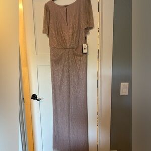 Adrianna Papell size 16w Stardust pleated Gown. Champagne color